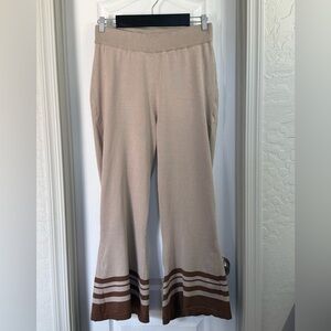 The Giving Taupe Brown Stripe Ankle Accent Knit Bell Bottom Pants Size L